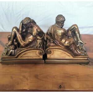 Pair of Antique ARMOR BRONZE CLAD NUDE BOOKENDS - AFTER MICHELANGELO